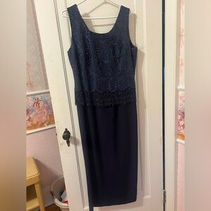 Elegant Navy Blue Lace Dress and Blazer